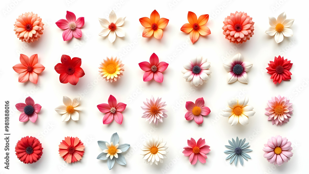 Colection of beautiful colored flowers on white background Colection of beautiful colored flowers on white background
