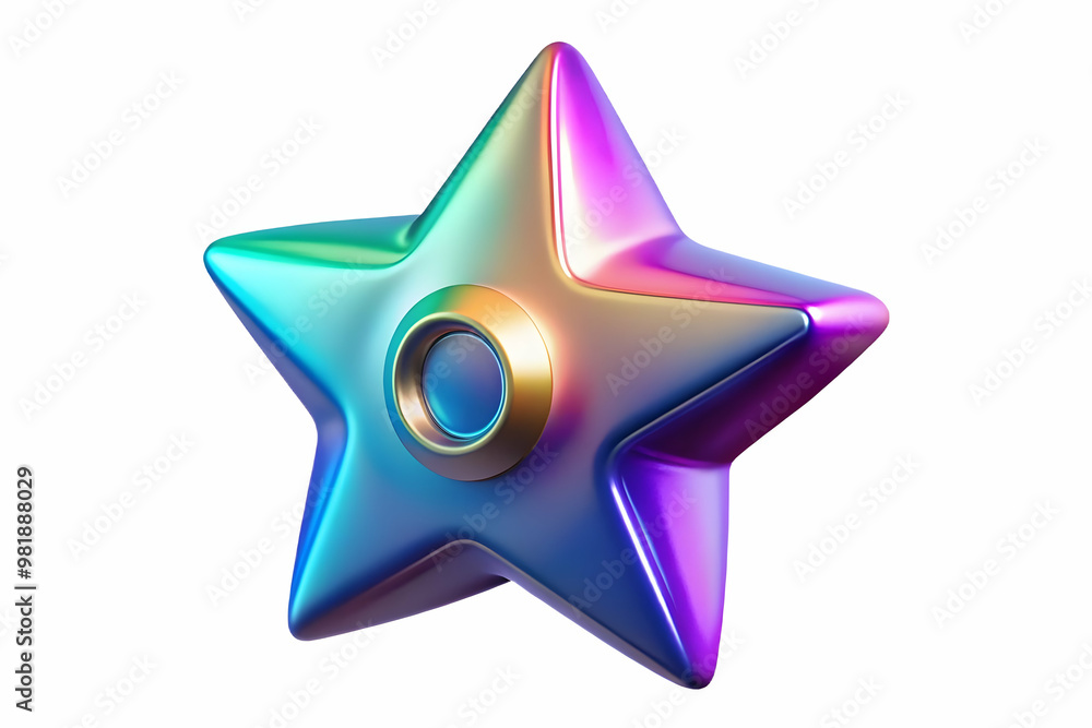 Obraz premium 3D Floating Holographic Star Icon Isolated on White Background - Celebrating Hope and Joy for Happy New Year 2025 with Vibrant Colors and Uplifting Atmosphere