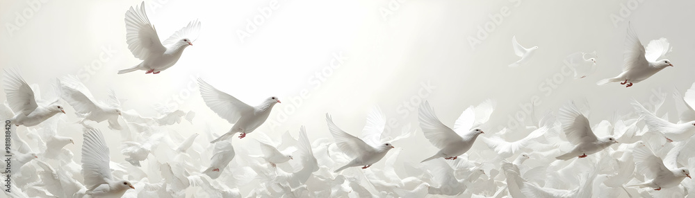 Wide Shot of White Dove Silhouettes Creating a Frame: Symbolizing Inner Peace for Janeiro Branco - Ideal for Mental Health Campaigns Wide Shot of White Dove Silhouettes Creating a Frame: Symbolizing Inner Peace for Janeiro Branco - Ideal for Mental Health Campaigns