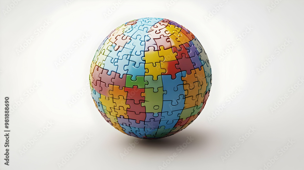 3D Levitating Policy Puzzle Globe: Close-Up of Interlocking Pieces Hovering & Rotating, Revealing Global Policy Areas on Isolated White Background 3D Levitating Policy Puzzle Globe: Close-Up of Interlocking Pieces Hovering & Rotating, Revealing Global Policy Areas on Isolated White Background