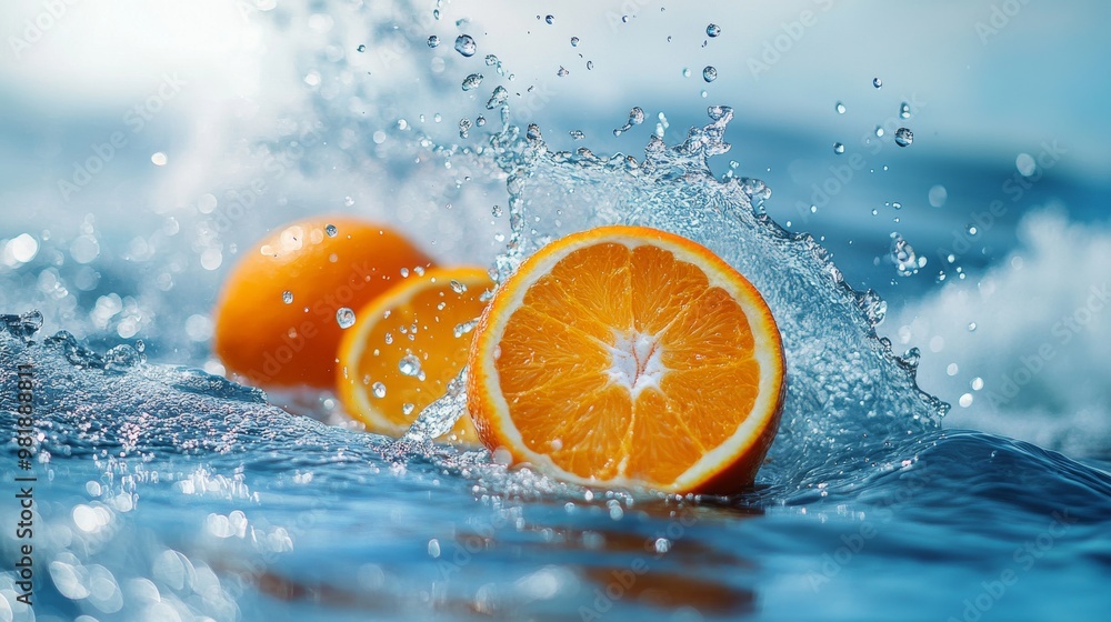 Sliced Orange Splashing in Water Sliced Orange Splashing in Water