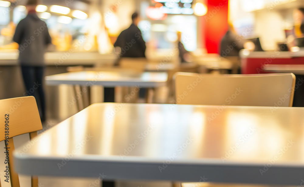 Empty chairs and table at a fast food restaurant in low light. Empty chairs and table at a fast food restaurant in low light.