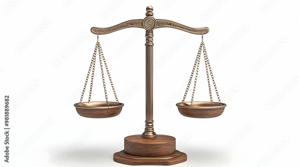 3D Democracy Scale with Check and Balance Weights Concept: Vector Illustration of a Balancing Scale Featuring Government Branch Icons - Isolated on White Background for Constitutional Information