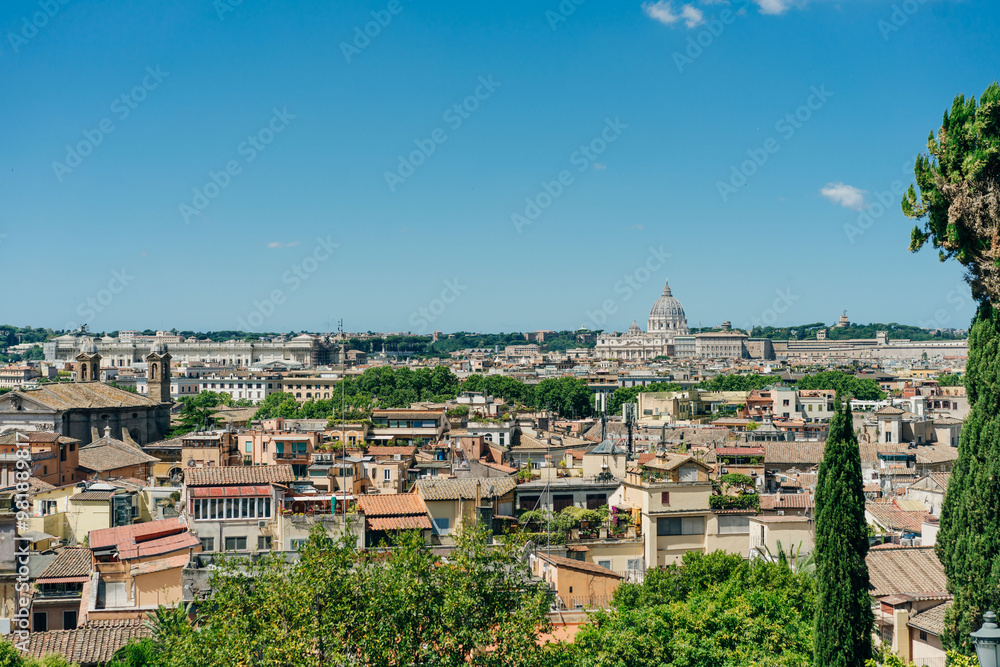 Fototapeta premium Rome, Italy - November 4 2023: View of Rome Cityscape from the Terrazza Viale del Belvedere