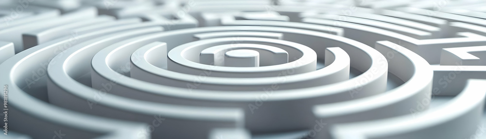 Floating White Labyrinth in Space: Medium Shot Symbolizing Journey of Self-Discovery, Isolated on White Background - Photo Stock Concept Floating White Labyrinth in Space: Medium Shot Symbolizing Journey of Self-Discovery, Isolated on White Background - Photo Stock Concept