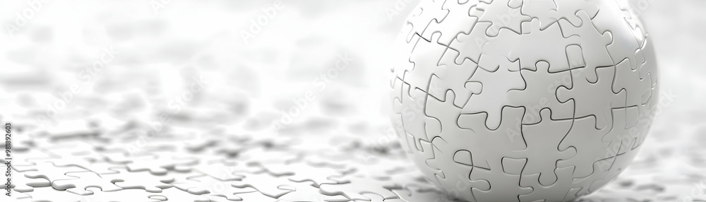 Floating White Jigsaw Globe Concept: Assembling Puzzle Symbolizes Global Mental Health Awareness - Close-up Image on Isolated White Background Floating White Jigsaw Globe Concept: Assembling Puzzle Symbolizes Global Mental Health Awareness - Close-up Image on Isolated White Background