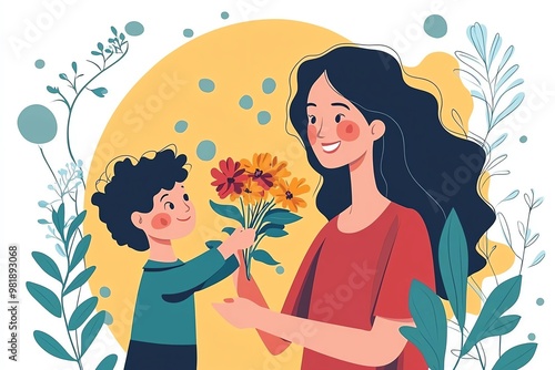Happy Children Celebrating Teacher Appreciation with Flowers – A Heartwarming Illustration of Gratitude and Joy in a Classroom Setting