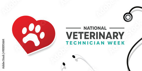 Veterinary Technicians Week. Pet icon, heart and stethoscope. Great for cards, banners, posters, social media and more. White background.