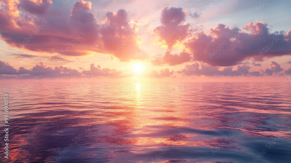 Pink Sunset Reflected on a Calm Ocean Surface Pink Sunset Reflected on a Calm Ocean Surface