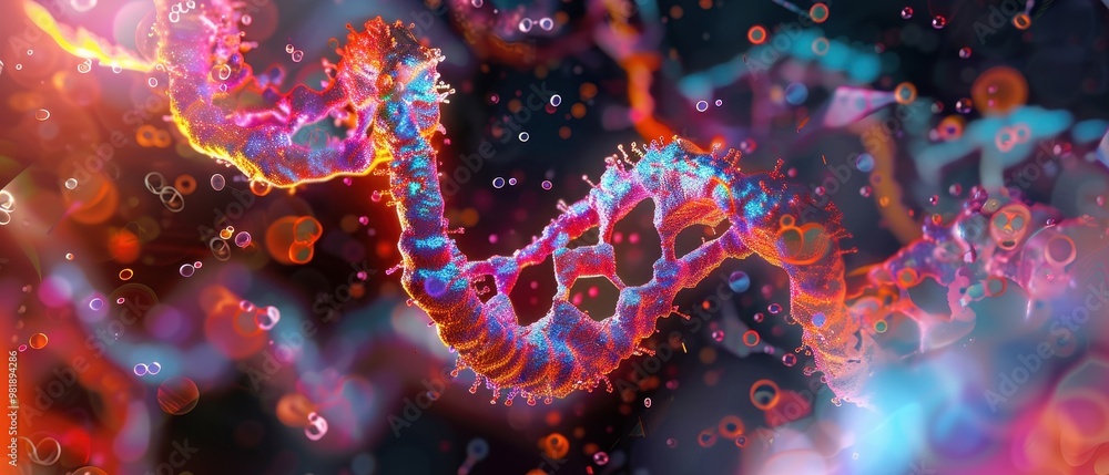 Genomic Discovery, a vibrant visualization of DNA strands and molecular structures, representing the intricate world of genetic research and biotechnology advancements. Genomic Discovery, a vibrant visualization of DNA strands and molecular structures, representing the intricate world of genetic research and biotechnology advancements.