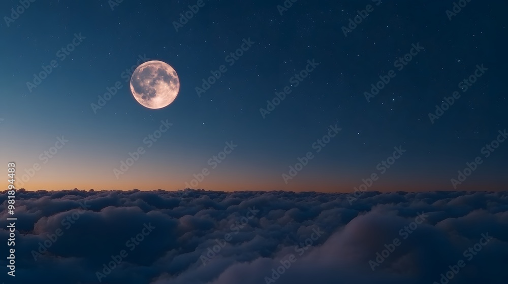 The full moon in the sky above the clouds is surrounded by a halo of light and in the sky, Generative AI The full moon in the sky above the clouds is surrounded by a halo of light and in the sky, Generative AI