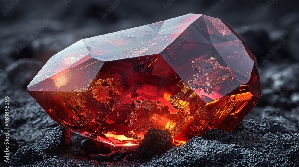 Red Gemstone Crystal Close-up: A Sparkling Mineral Red Gemstone Crystal Close-up: A Sparkling Mineral
