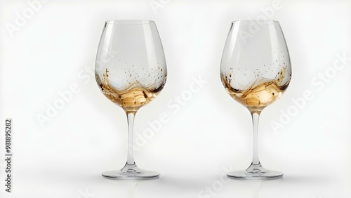 Two wine glasses with subtle golden liquid in motion, creating a soft, elegant swirl against a light background. Touch of magic and sophistication, perfect for luxurious or celebration-related themes