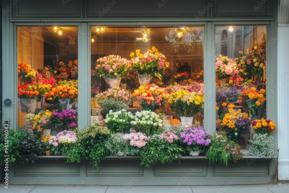 Vibrant Flower Display in Shop Window Vibrant Flower Display in Shop Window