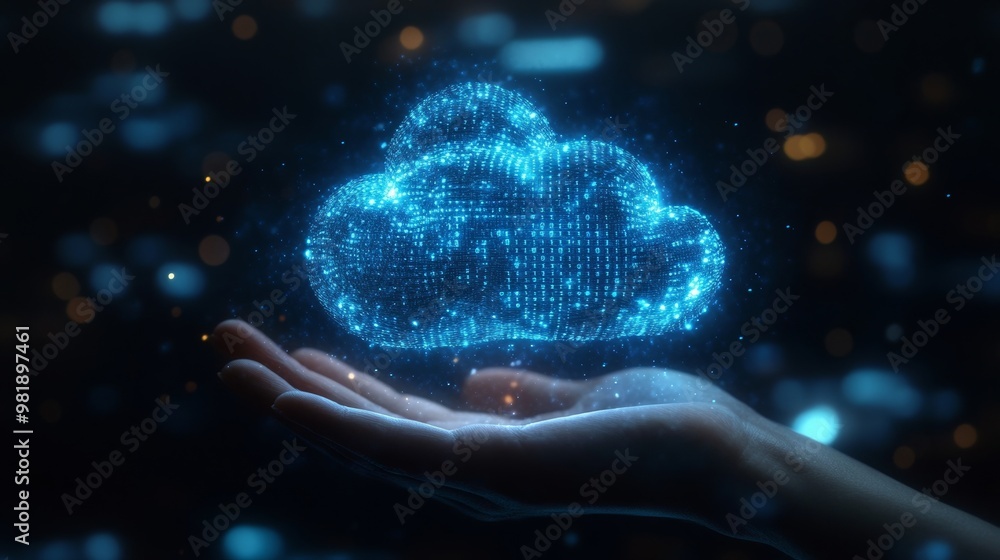 Binary code on digital cloud Binary code on digital cloud