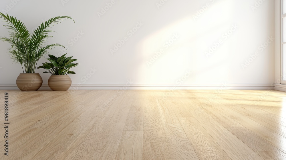 Minimalist Room Interior with Wooden Floor and Sunlight Minimalist Room Interior with Wooden Floor and Sunlight