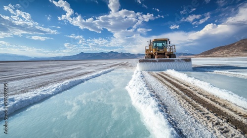 Bulldozer Working on a Salt Flat photo