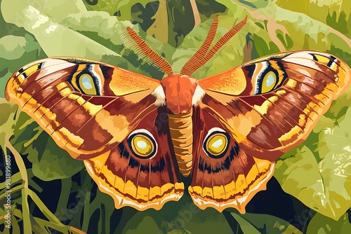 Wallpaper Mural A Colorful Moth Resting on Green Leaves Torontodigital.ca