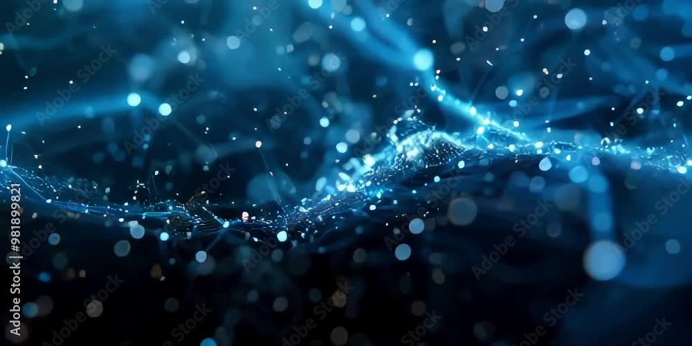 Abstract blue technology background with a cyber network grid and connected particles. Abstract blue technology background with a cyber network grid and connected particles.