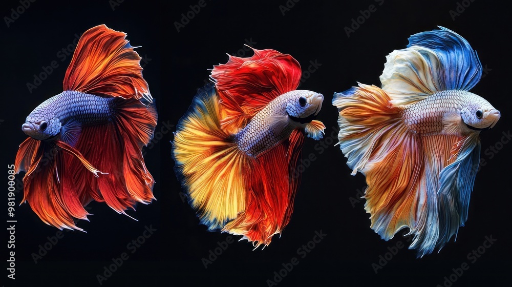 Three Colorful Siamese Fighting Fish Three Colorful Siamese Fighting Fish