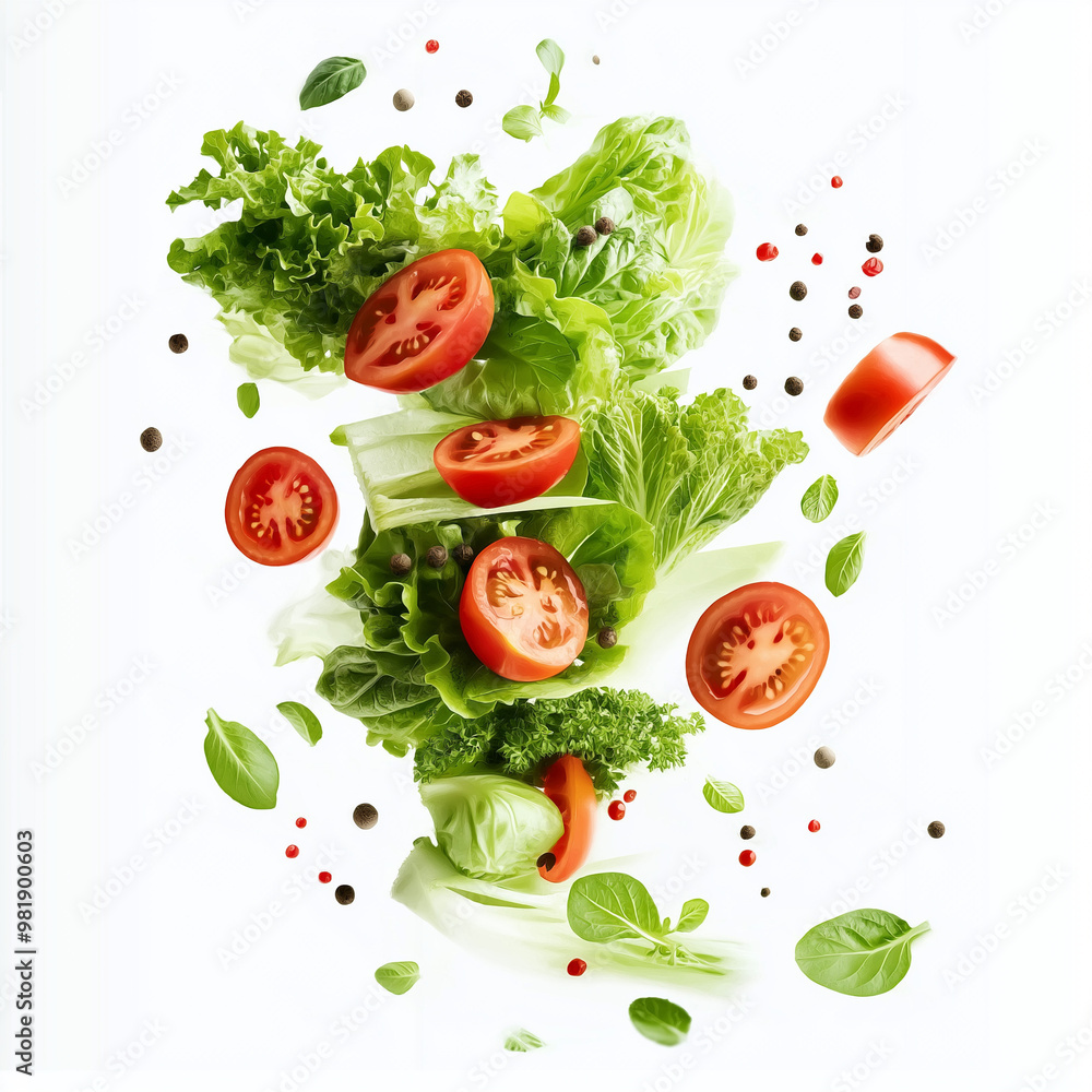 A vibrant mix of fresh vegetables, including leafy lettuce, juicy tomatoes, and fragrant herbs, celebrating their rich colors and textures. A vibrant mix of fresh vegetables, including leafy lettuce, juicy tomatoes, and fragrant herbs, celebrating their rich colors and textures.