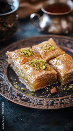 Baklava with Pistachios, Walnuts, Almonds, and Honey Syrup