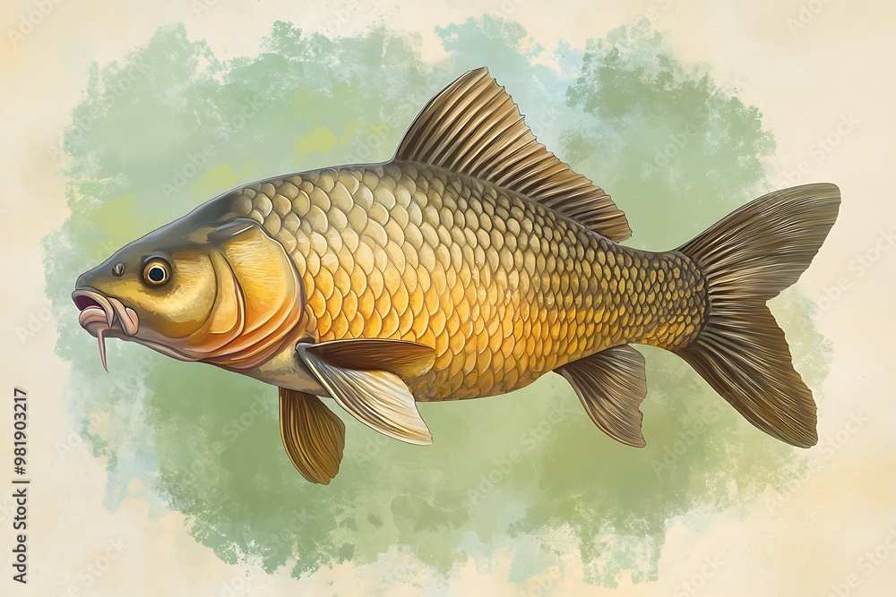 Fototapeta premium Detailed Illustration of a Carp