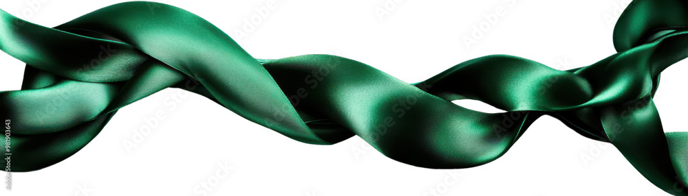 Elegant green satin ribbon twisted into a beautiful spiral, perfect for decorations, crafts, or fashion design projects. Elegant green satin ribbon twisted into a beautiful spiral, perfect for decorations, crafts, or fashion design projects.