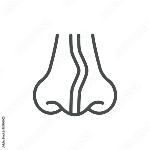 Deviated Nasal Septum Icon. Thin Line Illustration of Nose with Wavy Septum Representing Nasal Deviation. Medical Vector Sign for Breathing Issues and Nasal Structure Problems.