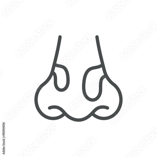Enlarged Turbinates Hypertrophy Icon. Thin Line Illustration of Nose with Enlarged Turbinates. Medical Vector Sign for Nasal Obstruction and Breathing Issues.
