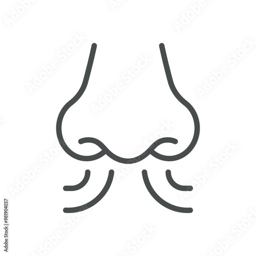Free Nasal Breathing Icon. Thin Line Illustration of Nose with Airflow Lines Representing Clear Breathing. Medical Vector Sign for Healthy Respiratory Function.