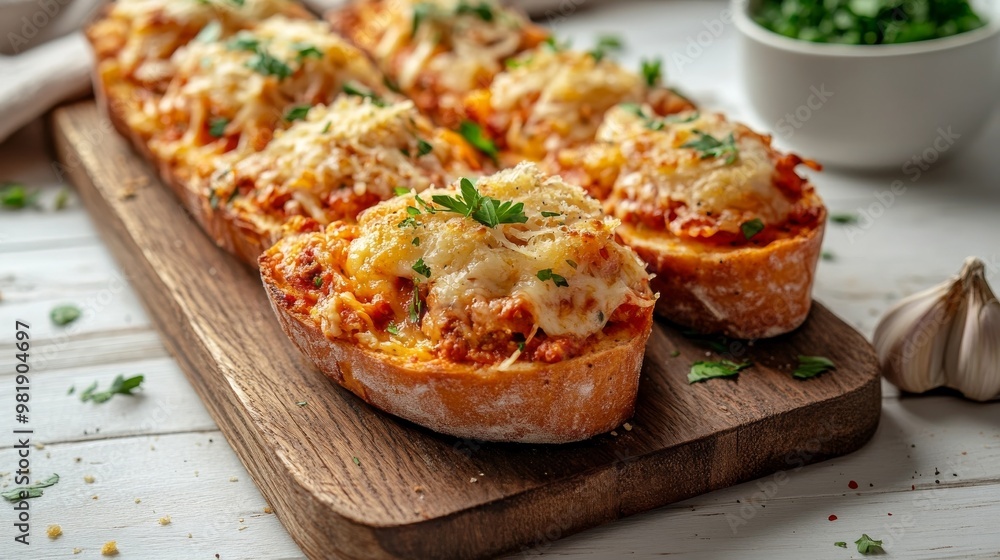 Homemade garlic bread with chicken parmesan filling Homemade garlic bread with chicken parmesan filling