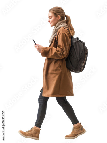 person with a phone isolated on white background
