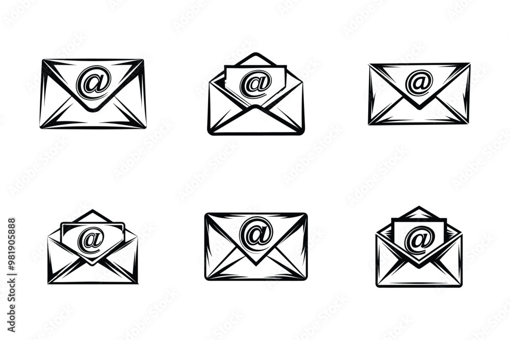 Email icon bundle set in silhouette style vector Email icon bundle set in silhouette style vector