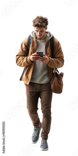 person with a phone isolated on white background
