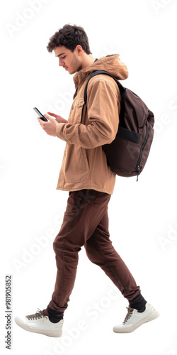 person with a phone isolated on white background