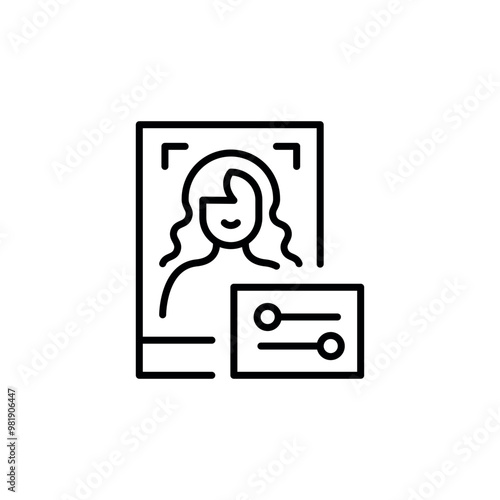 Photo editing icon. Minimalist vector illustration of a portrait photo with editing sliders, representing image enhancement, photography, and digital retouching