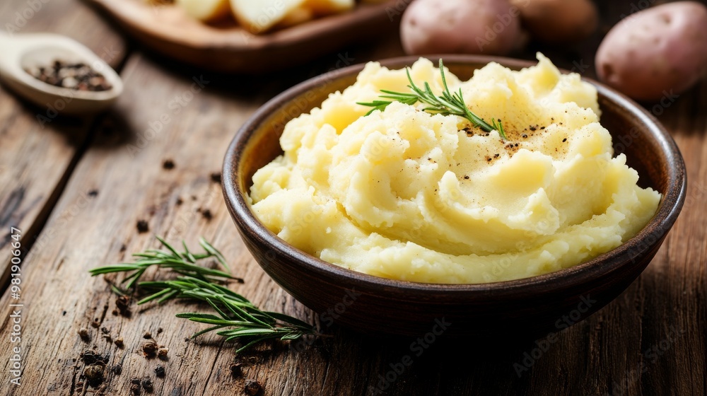 mashed potatoes on a wooden table, front view shot, 16:9 mashed potatoes on a wooden table, front view shot, 16:9
