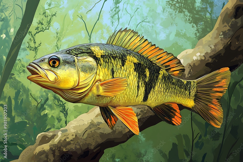 A Colorful Fish in a Lush Tropical Setting A Colorful Fish in a Lush Tropical Setting