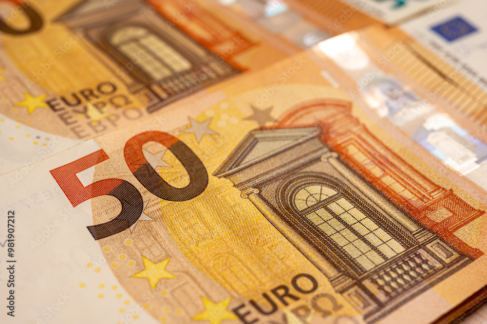 euro banknotes, close-up view, 50 euro money background