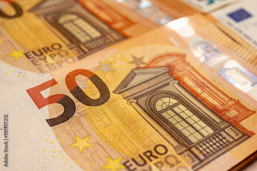 Obraz na płótnie euro banknotes, close-up view, 50 euro money background w salonie