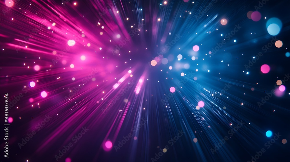 A vibrant display of sparkling pink and blue light beams radiating against a dark background, creating a dynamic and energetic atmosphere. A vibrant display of sparkling pink and blue light beams radiating against a dark background, creating a dynamic and energetic atmosphere.