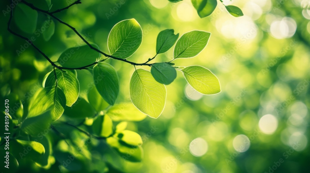Focused shot of green leaves on tree branches.