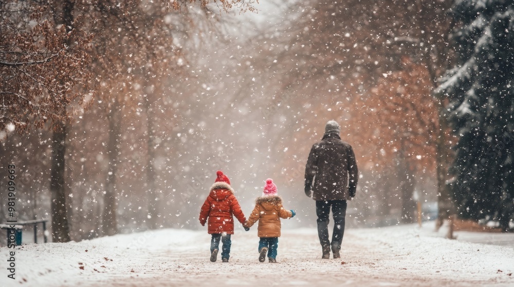 Family with kids in a snowy park Family with kids in a snowy park