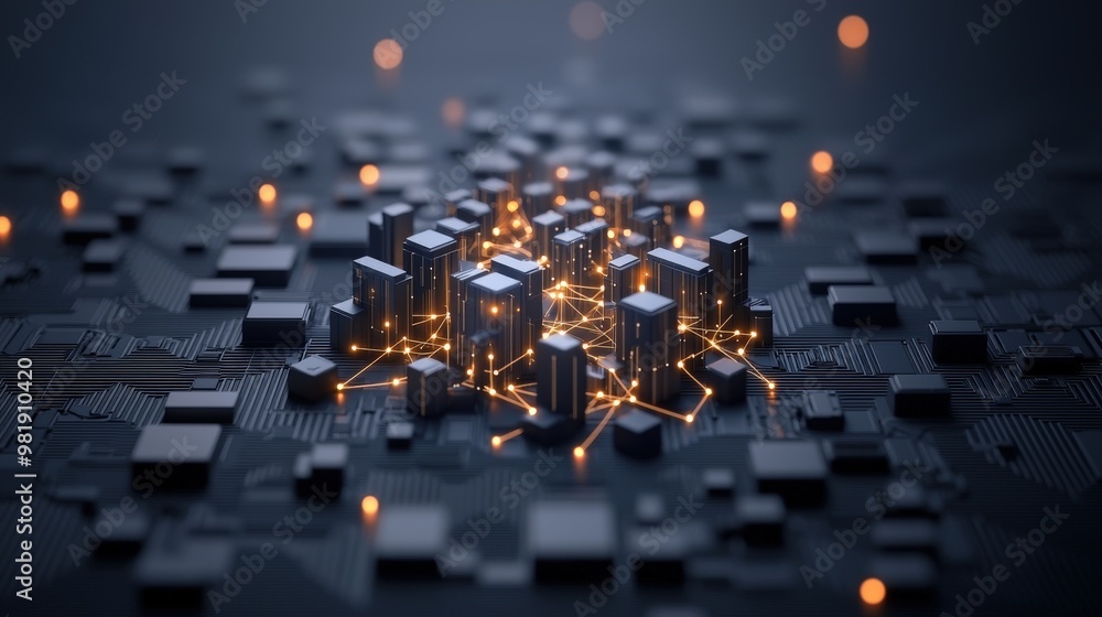 Fototapeta premium Futuristic Cityscape with Abstract Technology and Network Connections