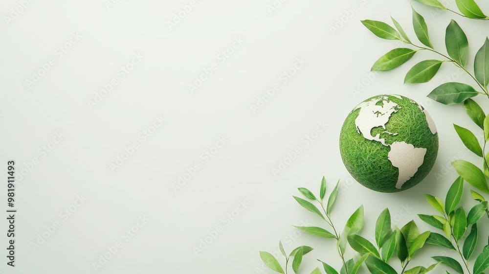 Green Earth Globe with Leaves Sustainable Living Concept Green Earth Globe with Leaves Sustainable Living Concept