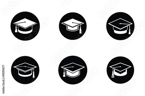 Graduation cap icon bundle set in vector style