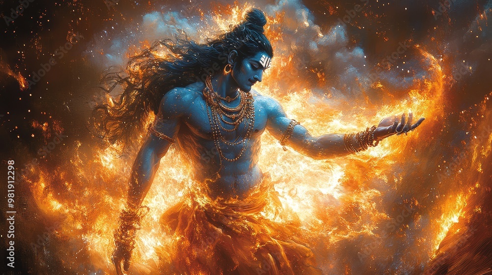 Fototapeta premium Hindu God Shiva in Flames