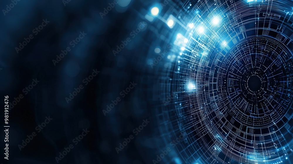 Abstract Blue Technology Background with Circular Lines and Glowing Lights Abstract Blue Technology Background with Circular Lines and Glowing Lights