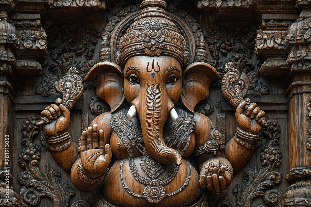 Carved Wooden Statue of Ganesha Hindu God of Wisdom and Good Fortune Carved Wooden Statue of Ganesha Hindu God of Wisdom and Good Fortune